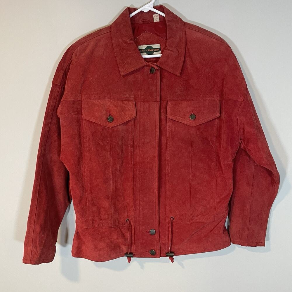Out Brook VTG Y2K Jacket Women Medium‎ Suede Leather Zip Front Drawstring Zip